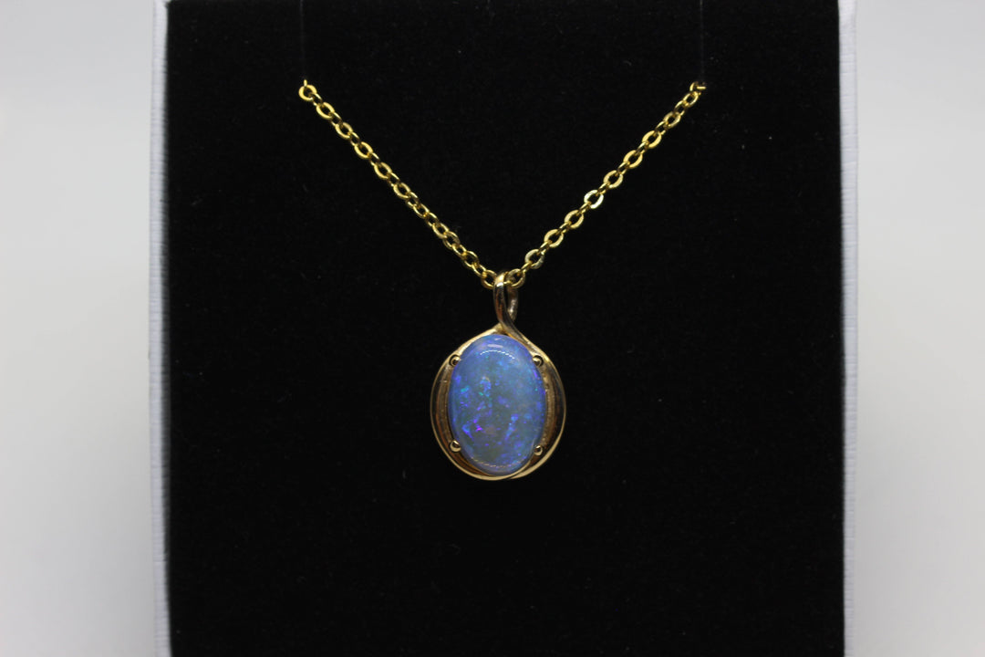 Australian Natural Solid Crystal Opal Pendant in 14k Yellow Gold Setting Pendant Australian Opal House 