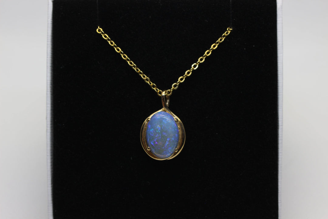 Australian Natural Solid Crystal Opal Pendant in 14k Yellow Gold Setting Pendant Australian Opal House 