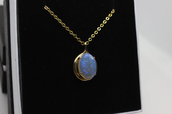 Australian Natural Solid Crystal Opal Pendant in 14k Yellow Gold Setting Pendant Australian Opal House 