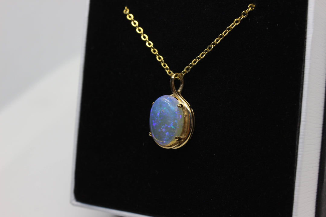 Australian Natural Solid Crystal Opal Pendant in 14k Yellow Gold Setting Pendant Australian Opal House 