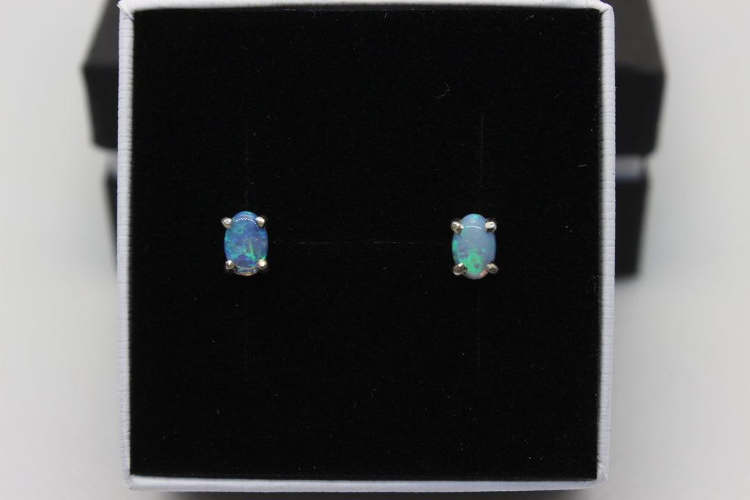 Australian Natural Solid Crystal Opal Earrings Sterling Silver Setting Earrings Australian Opal House 