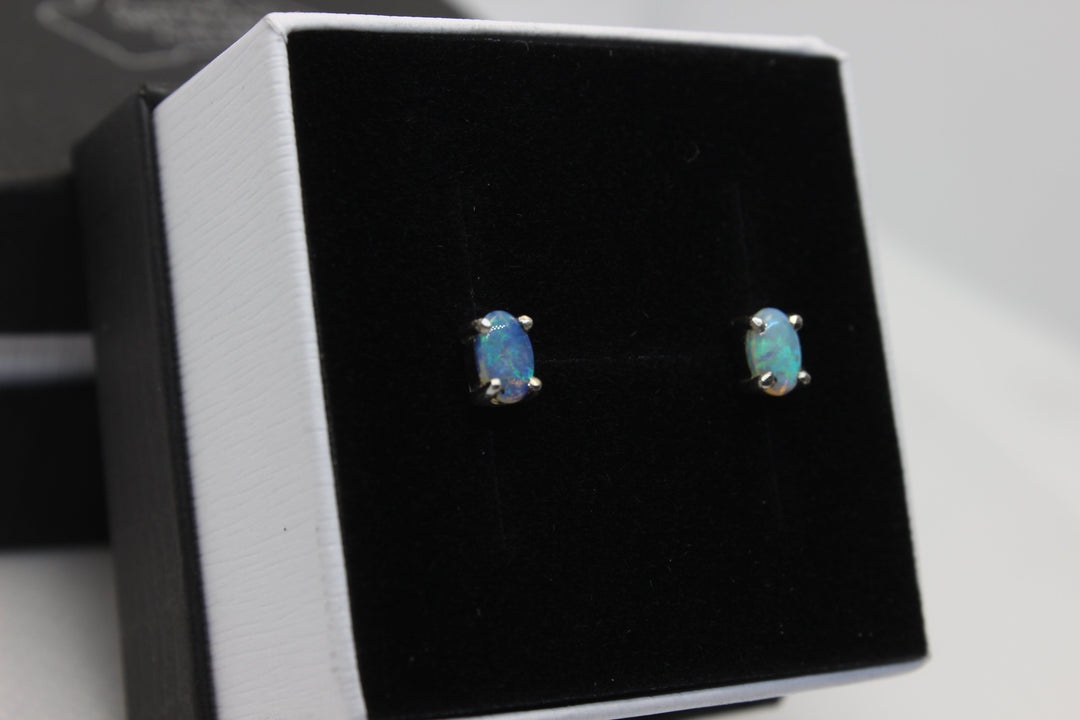 Australian Natural Solid Crystal Opal Earrings Sterling Silver Setting Earrings Australian Opal House 