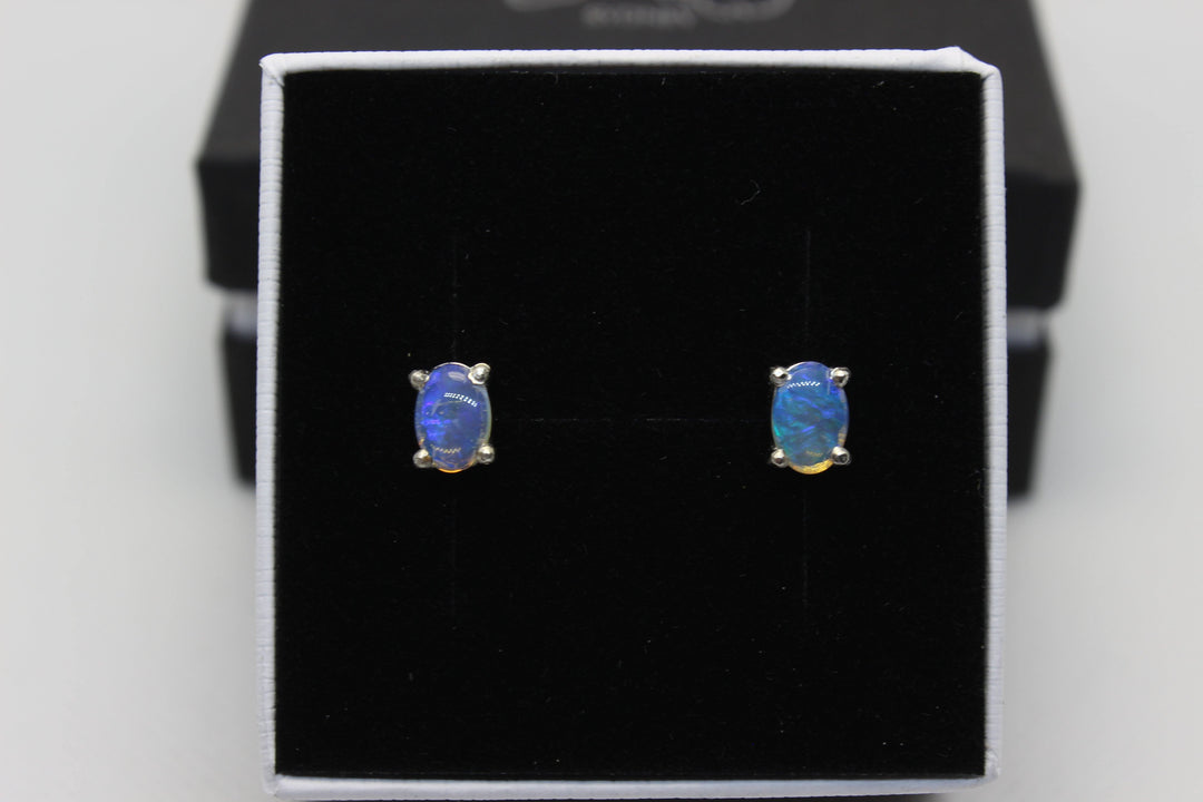 Australian Natural Solid Crystal Opal Earrings Sterling Silver Setting Earrings Australian Opal House 