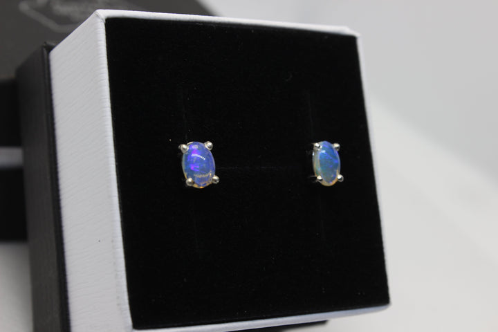 Australian Natural Solid Crystal Opal Earrings Sterling Silver Setting Earrings Australian Opal House 