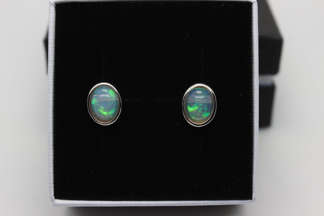 Australian Natural Solid Crystal Opal Earrings Sterling Silver Setting Earrings Australian Opal House 