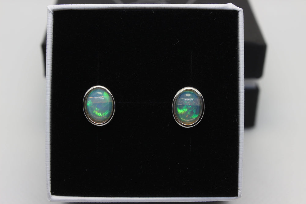 Australian Natural Solid Crystal Opal Earrings Sterling Silver Setting Earrings Australian Opal House 