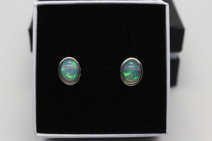 Australian Natural Solid Crystal Opal Earrings Sterling Silver Setting Earrings Australian Opal House 