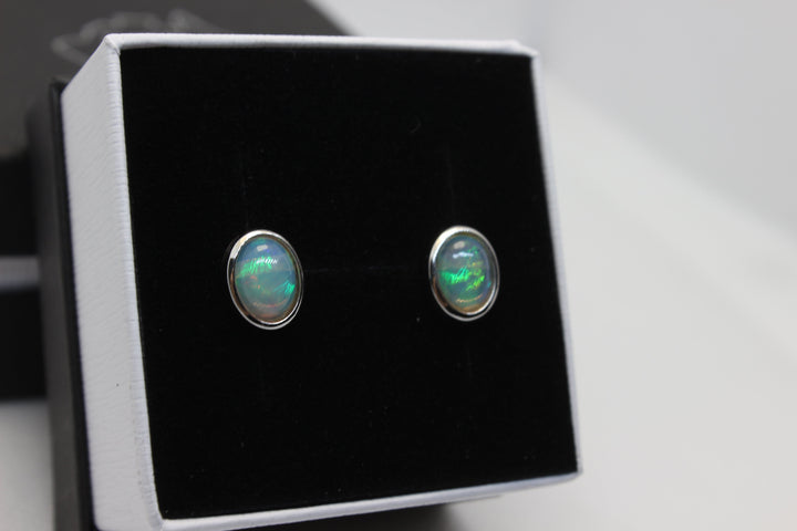 Australian Natural Solid Crystal Opal Earrings Sterling Silver Setting Earrings Australian Opal House 