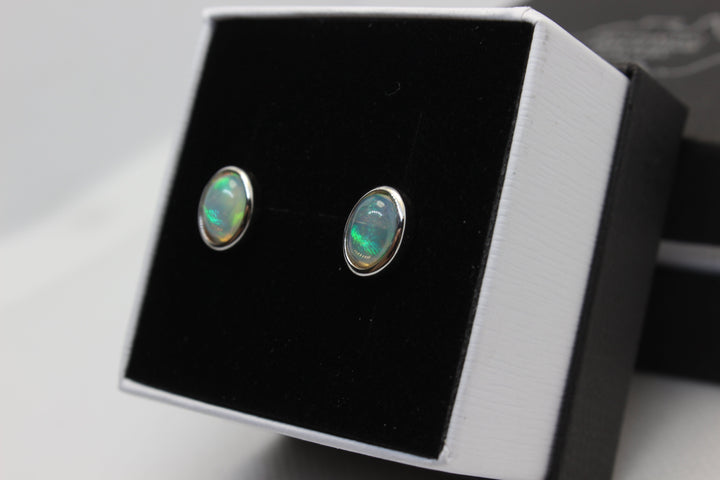 Australian Natural Solid Crystal Opal Earrings Sterling Silver Setting Earrings Australian Opal House 