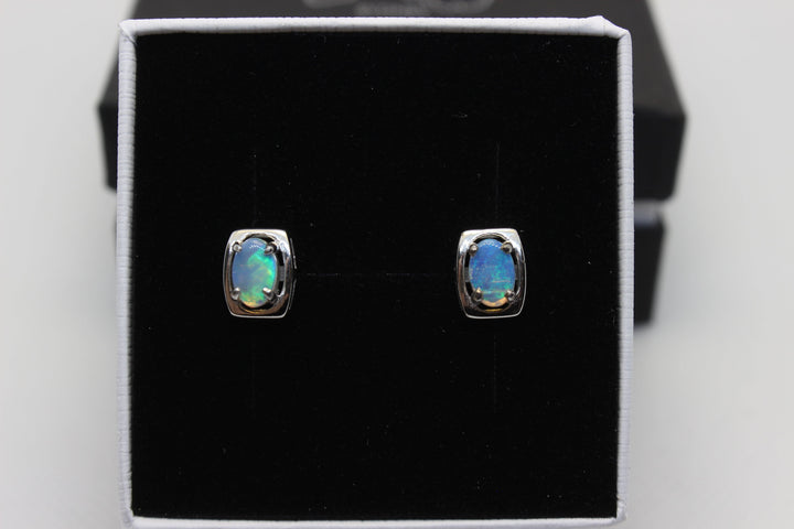 Australian Natural Solid Crystal Opal Earrings Sterling Silver Setting Earrings Australian Opal House 