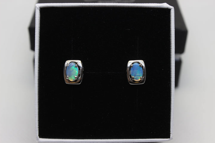 Australian Natural Solid Crystal Opal Earrings Sterling Silver Setting Earrings Australian Opal House 