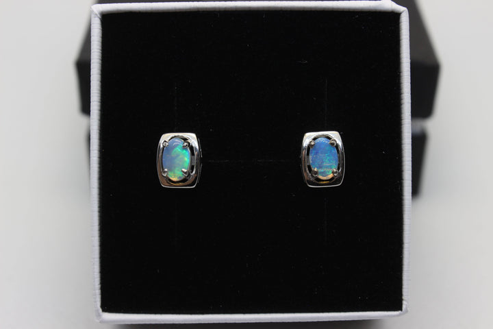 Australian Natural Solid Crystal Opal Earrings Sterling Silver Setting Earrings Australian Opal House 