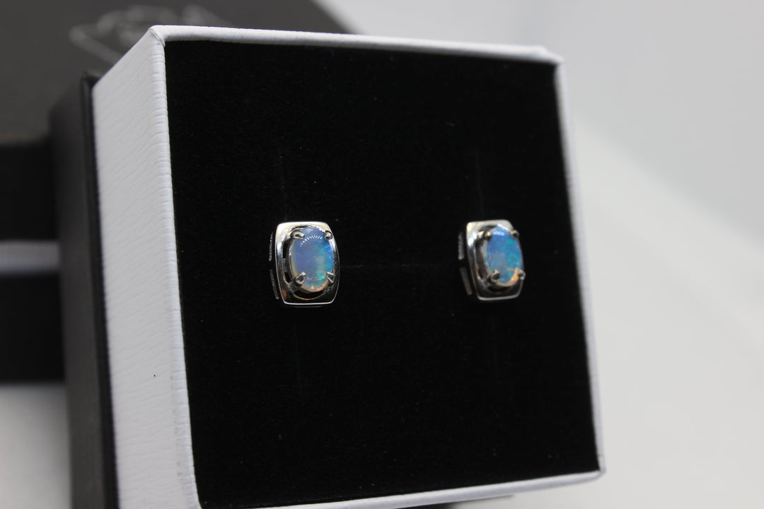 Australian Natural Solid Crystal Opal Earrings Sterling Silver Setting Earrings Australian Opal House 