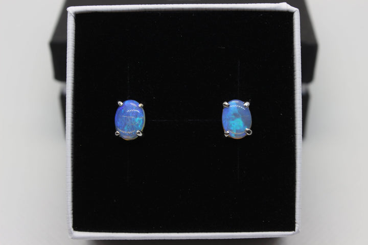 Australian Natural Solid Crystal Opal Earrings Sterling Silver Setting Earrings Australian Opal House 