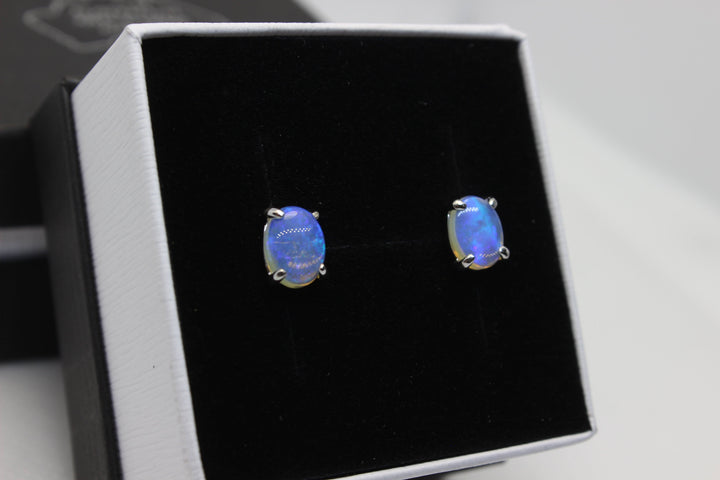 Australian Natural Solid Crystal Opal Earrings Sterling Silver Setting Earrings Australian Opal House 