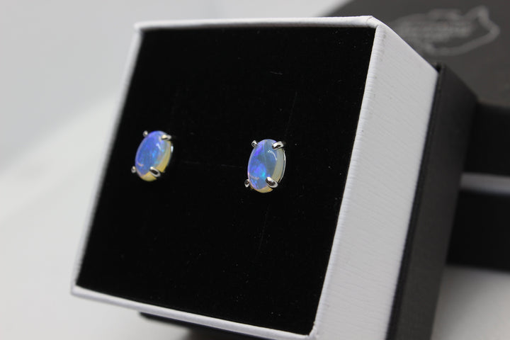 Australian Natural Solid Crystal Opal Earrings Sterling Silver Setting Earrings Australian Opal House 