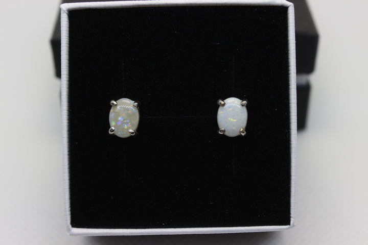 Australian Natural Solid Crystal Opal Earrings Sterling Silver Setting Earrings Australian Opal House 