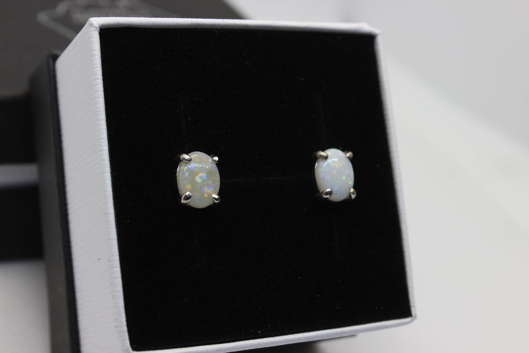 Australian Natural Solid Crystal Opal Earrings Sterling Silver Setting Earrings Australian Opal House 