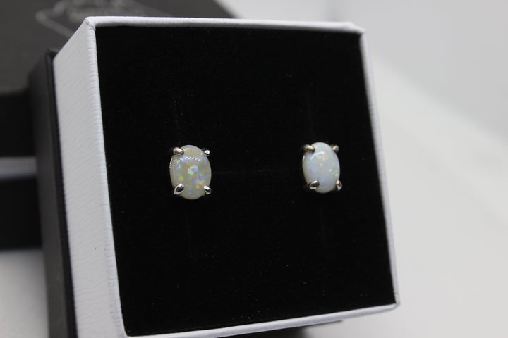 Australian Natural Solid Crystal Opal Earrings Sterling Silver Setting Earrings Australian Opal House 