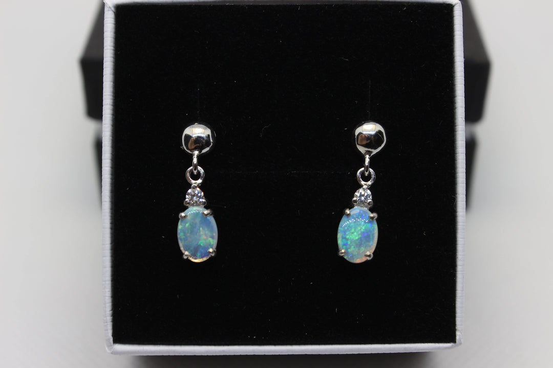 Australian Natural Solid Crystal Opal Hanging Earrings Sterling Silver Setting Earrings Australian Opal House 