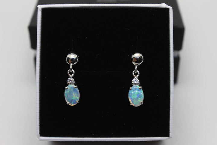 Australian Natural Solid Crystal Opal Hanging Earrings Sterling Silver Setting Earrings Australian Opal House 