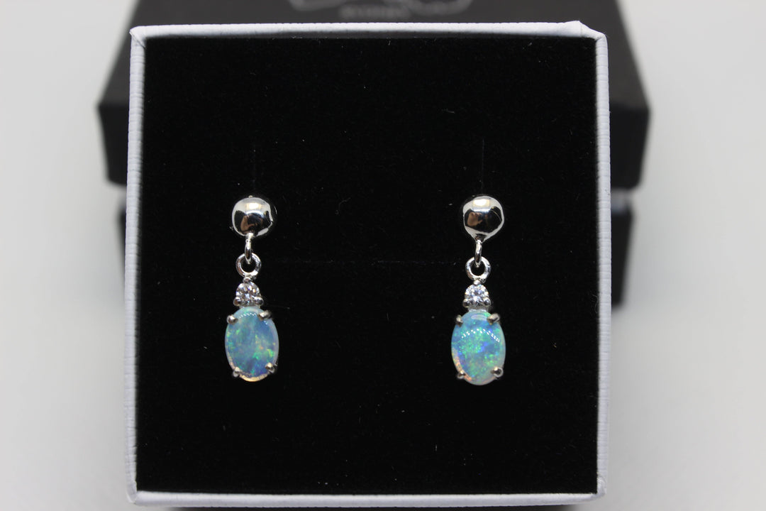 Australian Natural Solid Crystal Opal Hanging Earrings Sterling Silver Setting Earrings Australian Opal House 