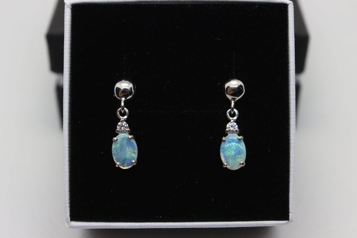 Australian Natural Solid Crystal Opal Hanging Earrings Sterling Silver Setting Earrings Australian Opal House 