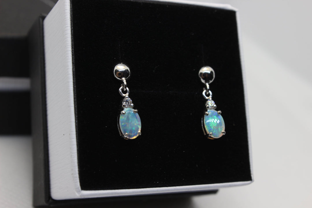 Australian Natural Solid Crystal Opal Hanging Earrings Sterling Silver Setting Earrings Australian Opal House 