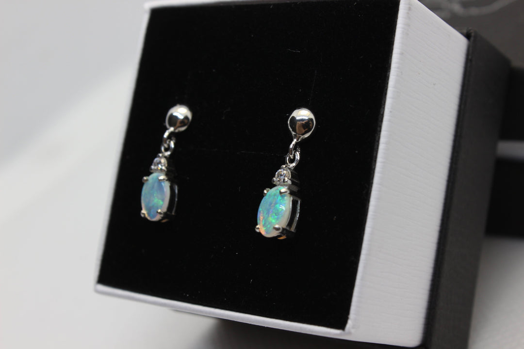 Australian Natural Solid Crystal Opal Hanging Earrings Sterling Silver Setting Earrings Australian Opal House 