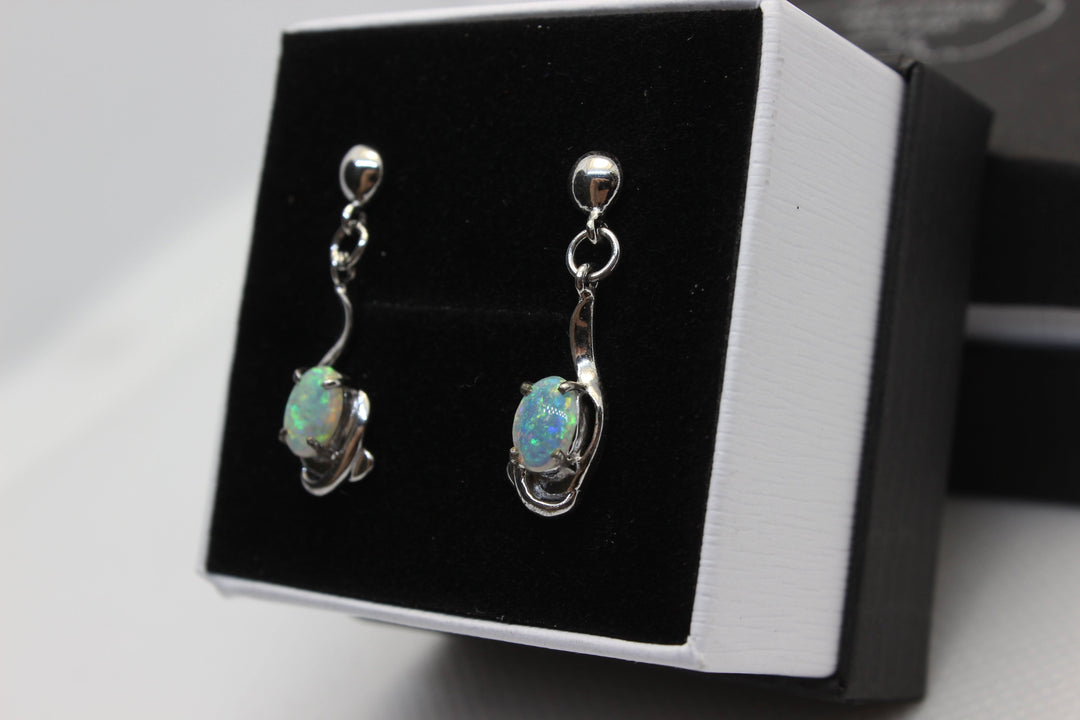 Australian Natural Solid Crystal Opal Hanging Earrings Sterling Silver Setting Earrings Australian Opal House 