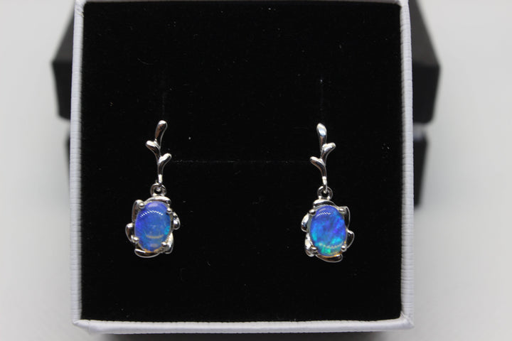 Australian Natural Solid Crystal Opal Hanging Earrings Sterling Silver Setting Earrings Australian Opal House 