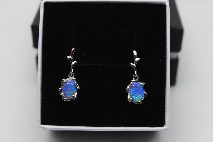 Australian Natural Solid Crystal Opal Hanging Earrings Sterling Silver Setting Earrings Australian Opal House 