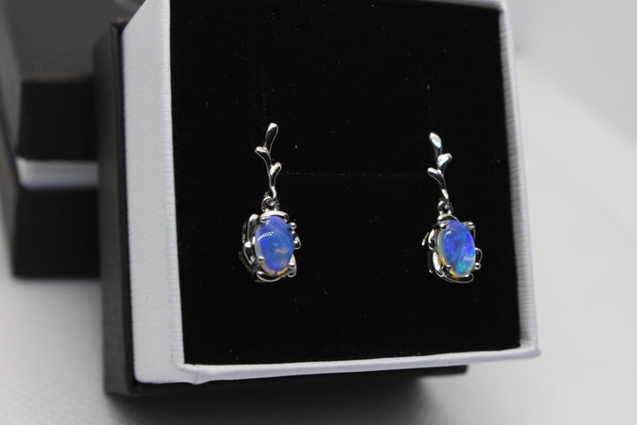 Australian Natural Solid Crystal Opal Hanging Earrings Sterling Silver Setting Earrings Australian Opal House 