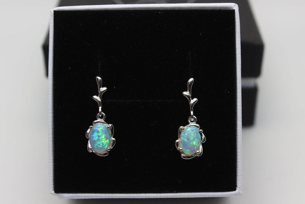 Australian Natural Solid Crystal Opal Hanging Earrings Sterling Silver Setting Earrings Australian Opal House 