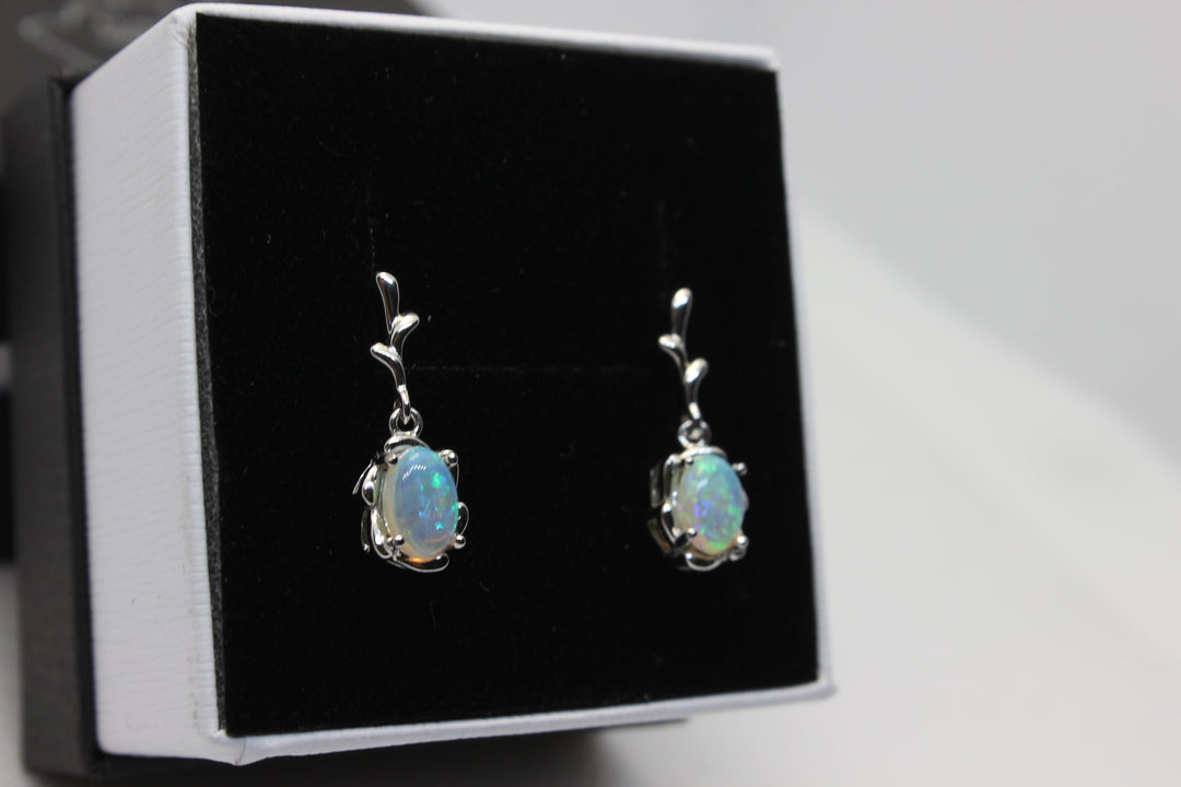 Australian Natural Solid Crystal Opal Hanging Earrings Sterling Silver Setting Earrings Australian Opal House 