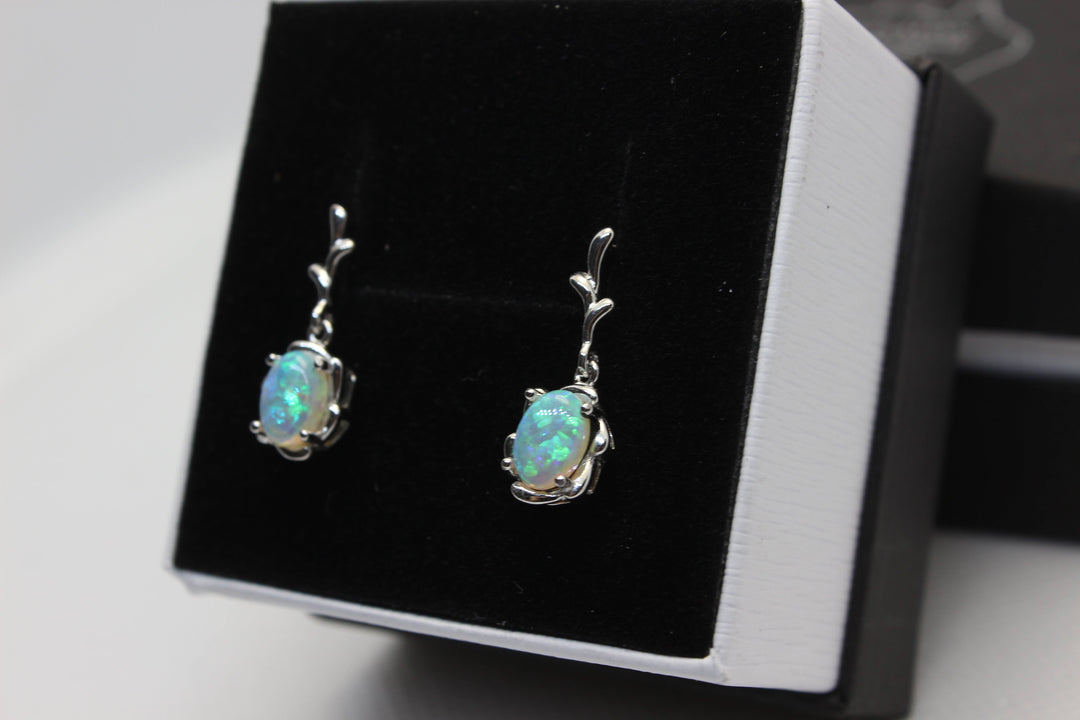 Australian Natural Solid Crystal Opal Hanging Earrings Sterling Silver Setting Earrings Australian Opal House 