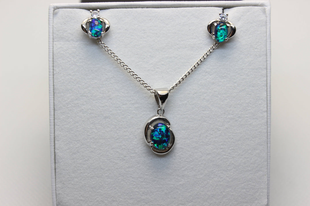 Australian Triplet Opal Set in Sterling Silver Setting Set Australian Opal House 