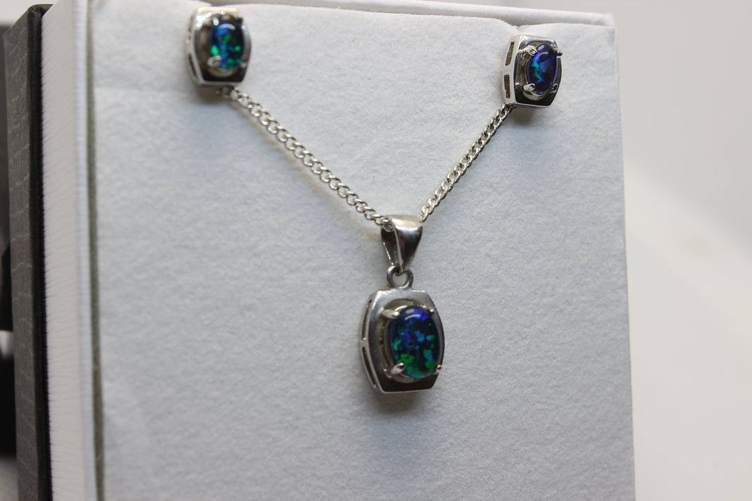 Australian Triplet Opal Set in Sterling Silver Setting Set Australian Opal House 