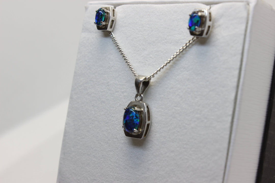 Australian Triplet Opal Set in Sterling Silver Setting Set Australian Opal House 