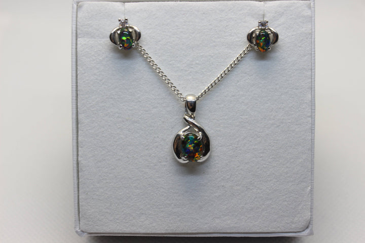 Australian Triplet Opal Set in Sterling Silver Setting Set Australian Opal House 