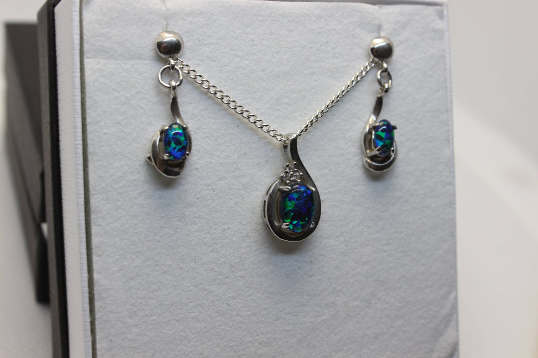 Australian Triplet Opal Set in Sterling Silver Setting Set Australian Opal House 