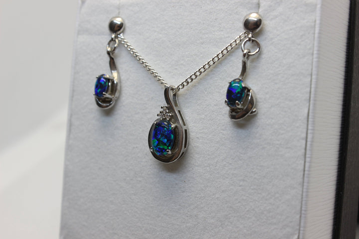 Australian Triplet Opal Set in Sterling Silver Setting Set Australian Opal House 