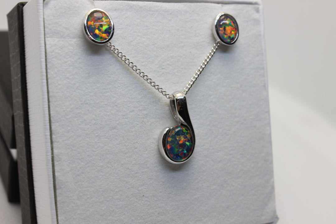 Australian Triplet Opal Set in Sterling Silver Setting Set Australian Opal House 