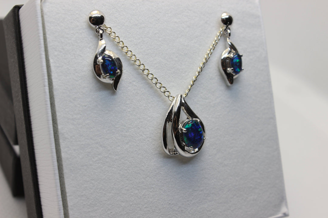 Australian Triplet Opal Set in Sterling Silver Setting Set Australian Opal House 