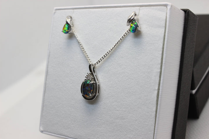 Australian Triplet Opal Set in Sterling Silver Setting Set Australian Opal House 