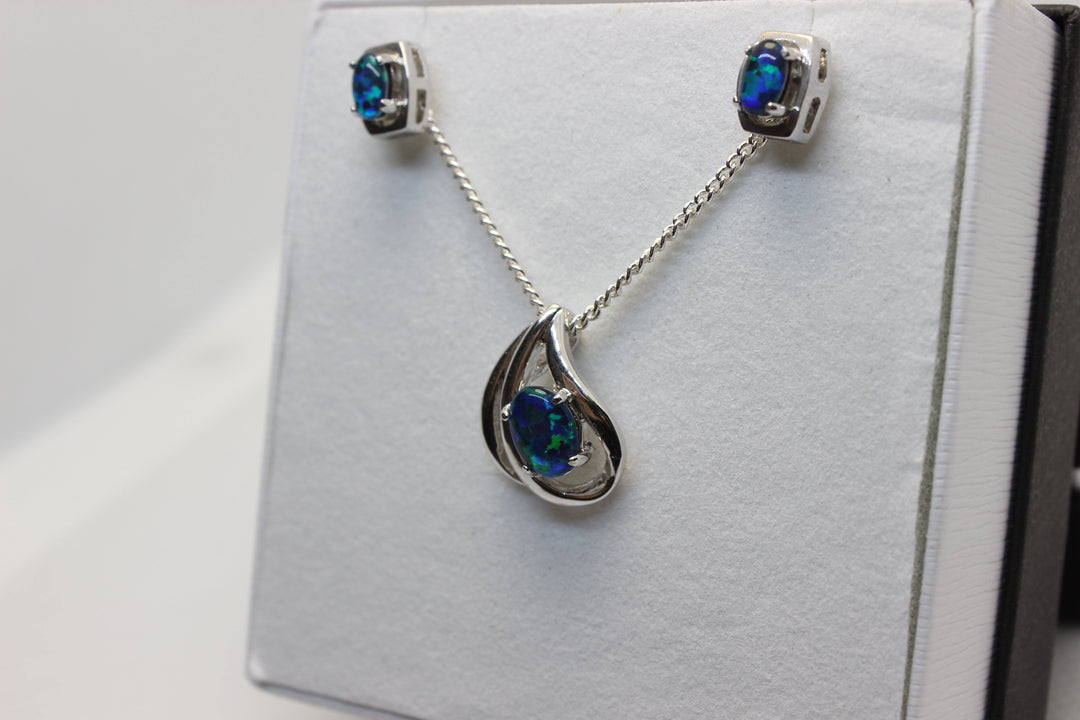 Australian Triplet Opal Set in Sterling Silver Setting Set Australian Opal House 