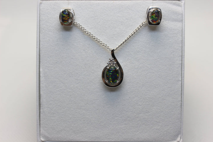 Australian Triplet Opal Set in Sterling Silver Setting Set Australian Opal House 