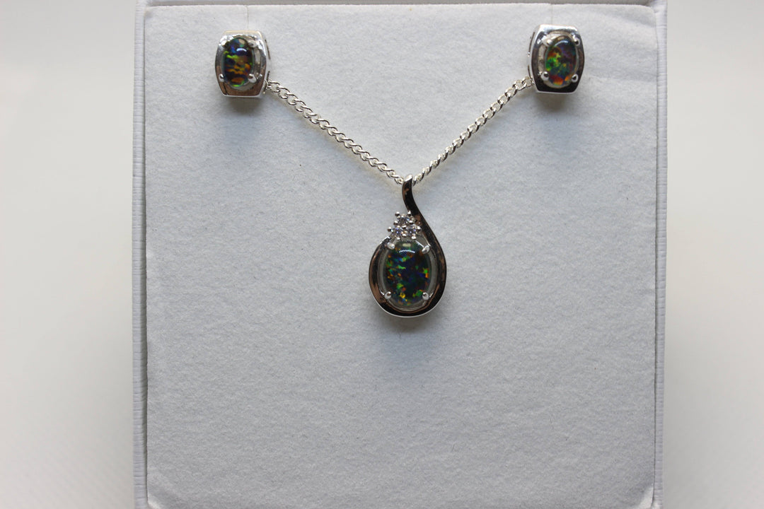 Australian Triplet Opal Set in Sterling Silver Setting Set Australian Opal House 