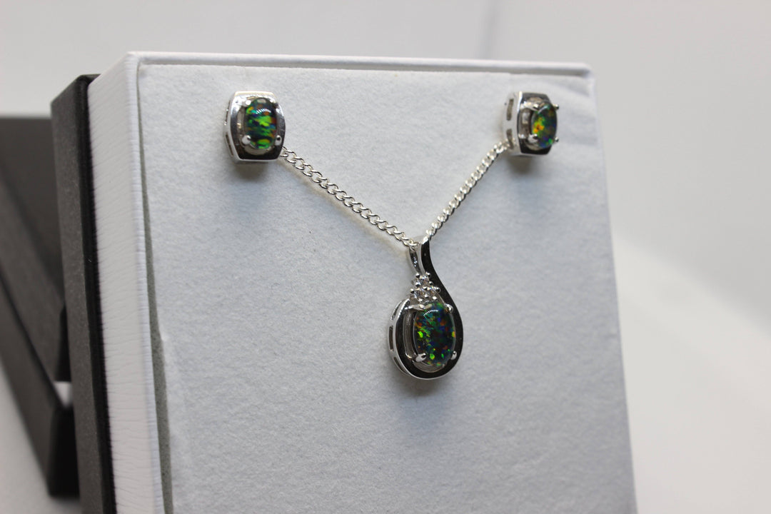 Australian Triplet Opal Set in Sterling Silver Setting Set Australian Opal House 