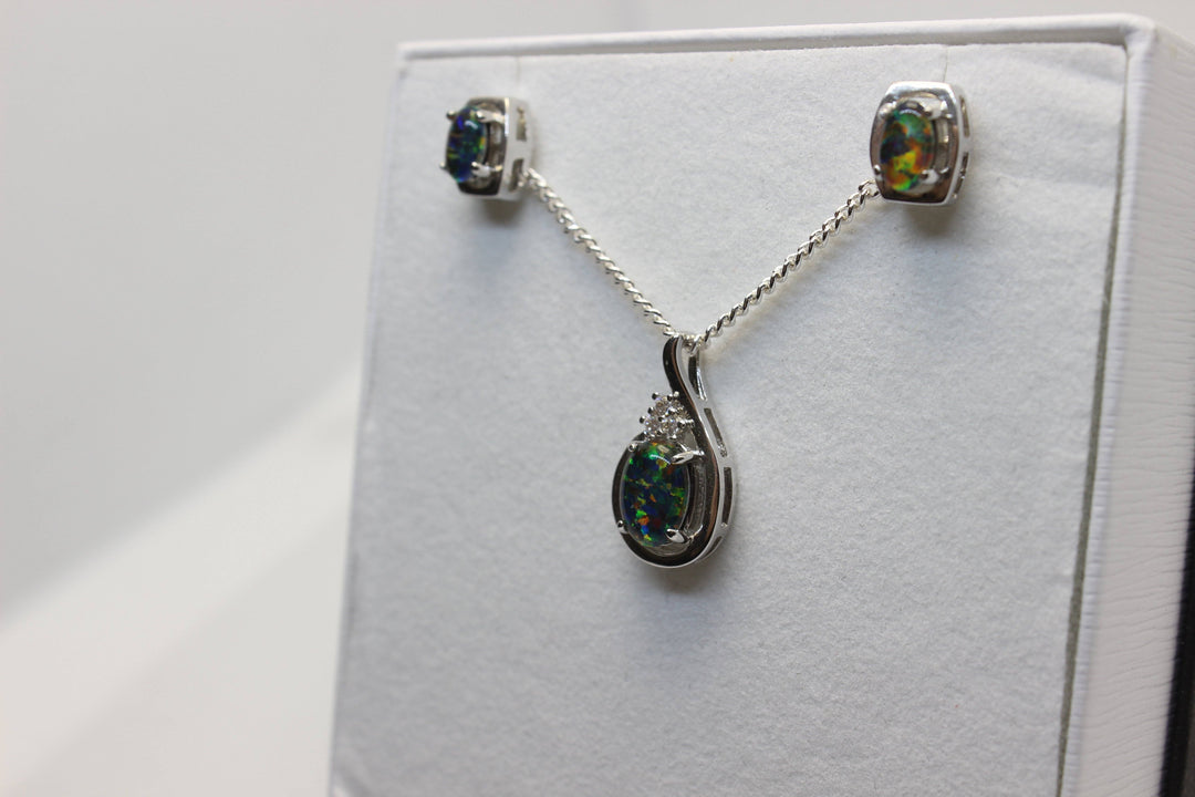 Australian Triplet Opal Set in Sterling Silver Setting Set Australian Opal House 